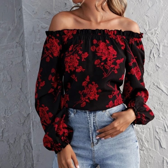 Host Pick” Floral Print Off the Shoulder Ruffled Top - Picture 2 of 7